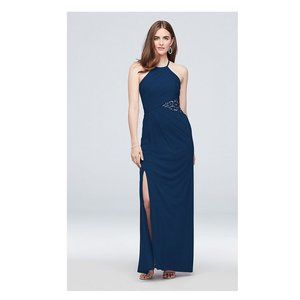 Davids bridal High-Neck w/Lace Inset MARINE